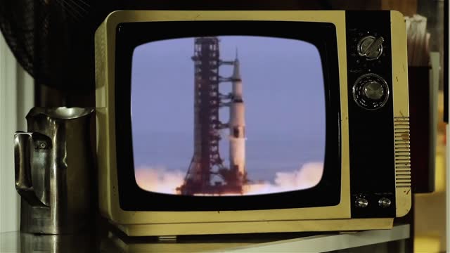 Apollo 11 Color Footage on Vintage Television Set. Elements of this Video Furnished by NASA.