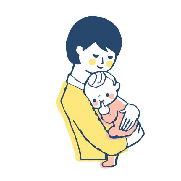 illustrazioni stock, clip art, cartoni animati e icone di tendenza di mamma che tiene in braccio un bambino carino - sucking asian ethnicity baby mother