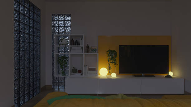 istock Television Stand Inside a Softly Illuminated Living Room 1320861684