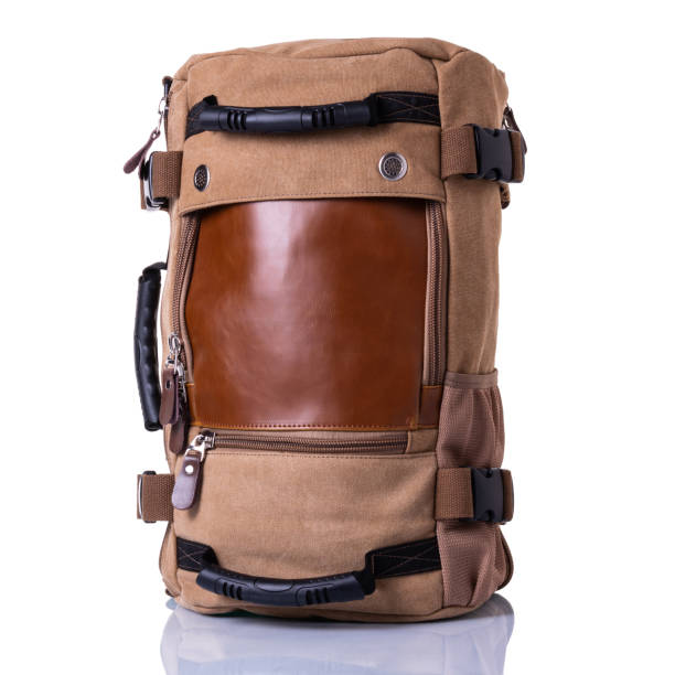 Men's brown backpack isolated on a white background