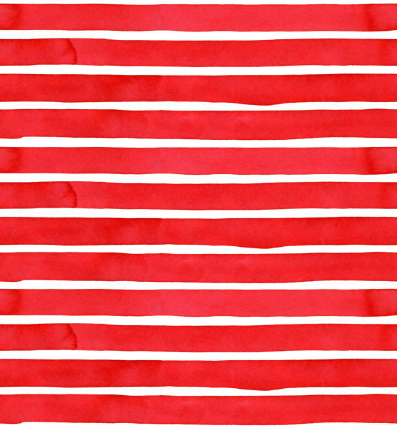 밝은 붉은 수채화 줄무늬의 원활한 반복 패턴. 디자인 장식, 현대 포스터, 배너, 패션 프린트, 엽서를위한 축제 배경. 흰색에 손으로 그린 물 색깔 그래픽 페인팅. - gift ribbon straight wrapped stock illustrations