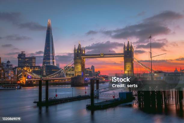 The Tower Bridge And Thames River At Sunset In London Uk Stock Photo - Download Image Now