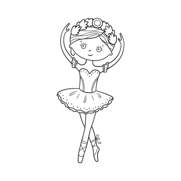 illustrations, cliparts, dessins animés et icônes de petite ballerine mignonne en chaussures et robe à pointe. illustration vectorielle isolée dans le style griffonnage - swan princess cartoon crown