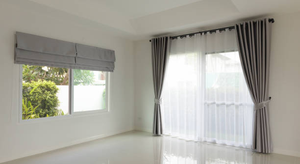 istock Curtain window interior decoration in living room 1320870119
