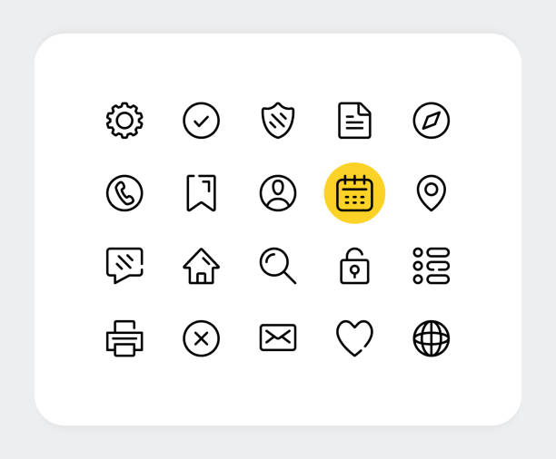 ilustrações de stock, clip art, desenhos animados e ícones de essential vector line icons. simple outline symbols. thin line icons design. basic linear signs, pictograms. trendy universal user interface icons for web, websites and mobile. vector basic icons set - generic