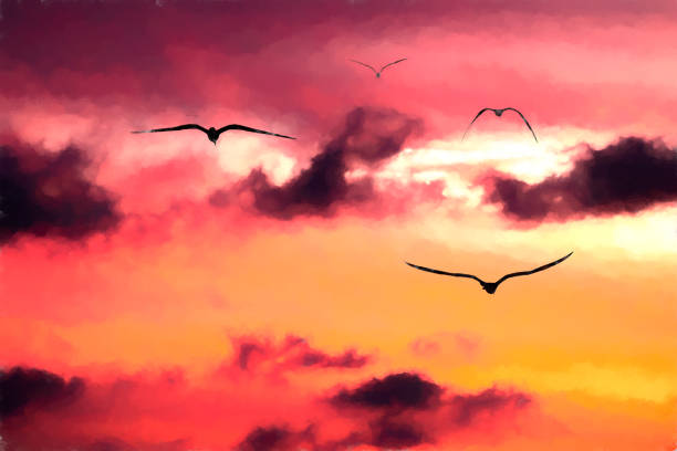 istock Sunset Birds Uplifting Inspirational Painting 1320877565