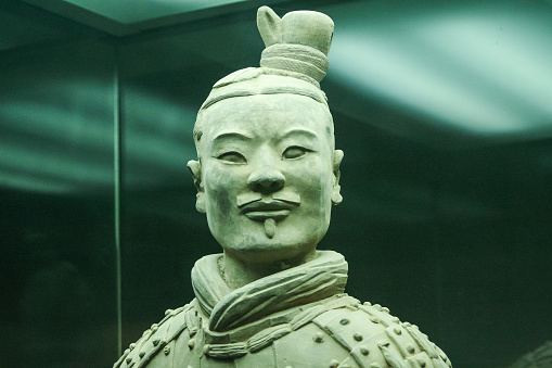 A Terracotta soldier on display at the vast Terracotta Soldiers excavation site just outside of Xian.