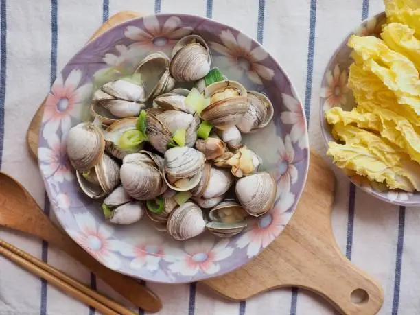 Photo of Asian food shellfish soup and cabbage