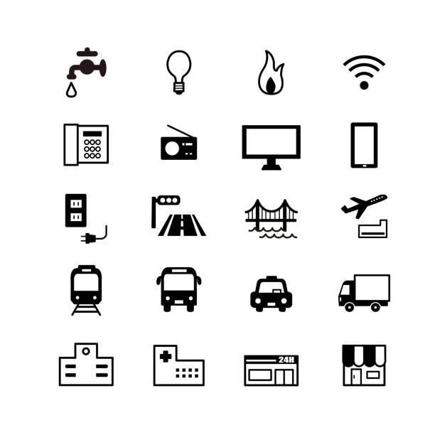 ilustrações de stock, clip art, desenhos animados e ícones de icon set for living infrastructure - tap airplane