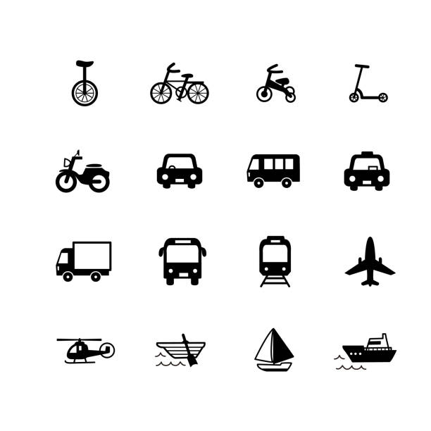 простой набор значков для транспортных средств - silhouette bus symbol motor scooter stock illustrations