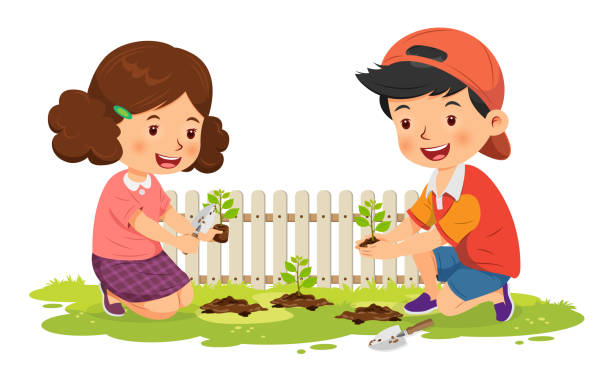 아이 만화 character_11 - enjoyment growth gardening equipment human age stock illustrations