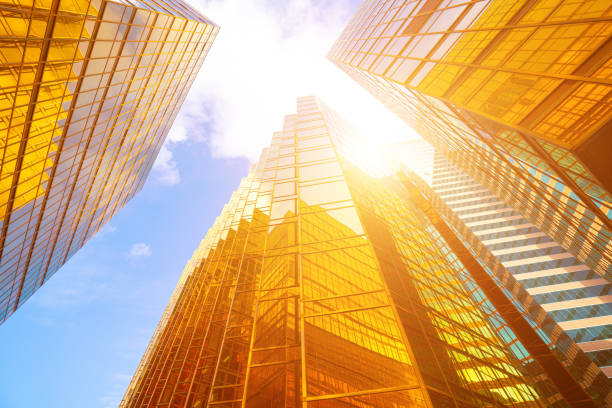 istock Modern skyscrapers shot with perspective 1320893325