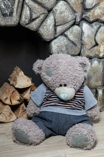 istock A toy bear sits by the fireplace. 1320894383
