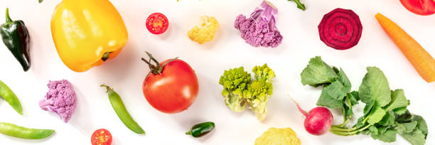 istock Healthy vegan diet panorama, top shot on a white background 1320897352