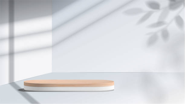 istock Abstract minimal mock up scene with geometric forms. wood podium for product presentation and show cosmetic product display in white background. 1320902613