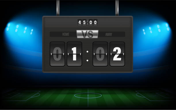 Illuminated ice hockey stadium with scoreboard and score of the match Vector illustration scoring stock illustrations