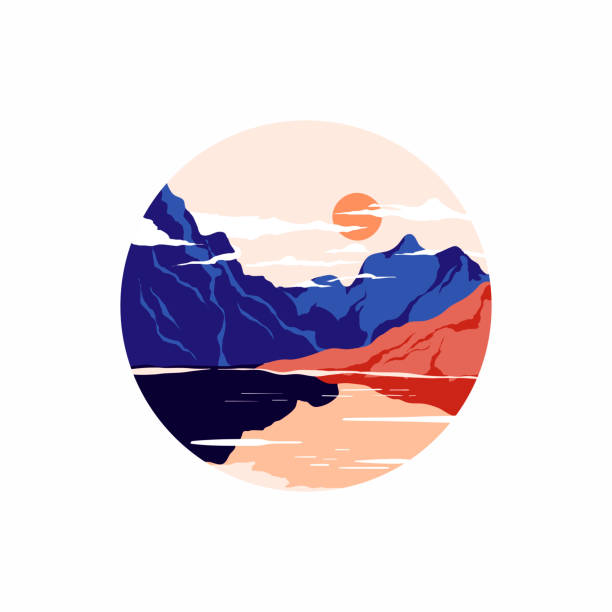istock Mountain landscape flat cartoon illustration. Trendy round nature view round banner design. 1320902715