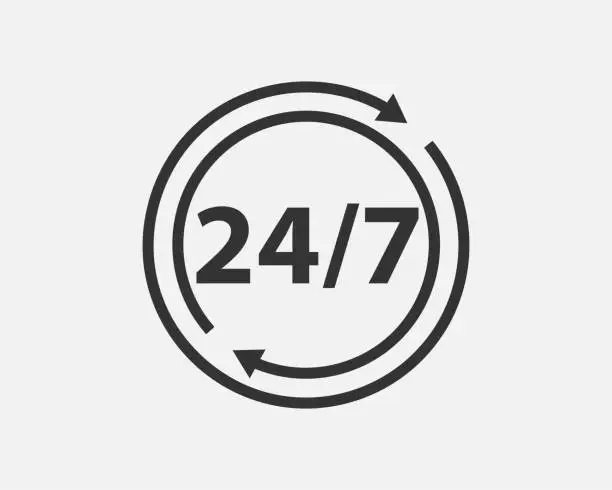 Vector illustration of 24 Hours a day service icon symbol vector