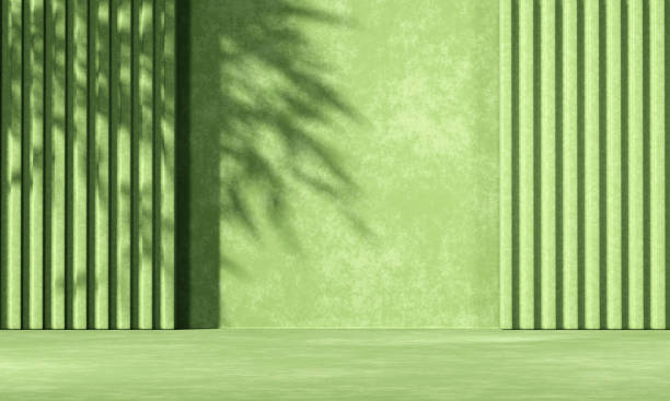 istock Minimal abstract background with 3D concrete podium display with green leaves 1320905813