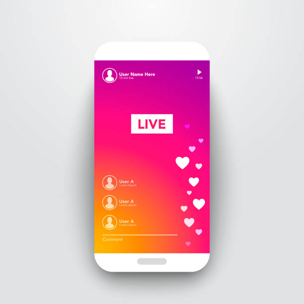 istock Vector Illustration Live Video Streaming Stories On Colorful Gradient Background. Smartphone Stream User Interface Template. 1320906660
