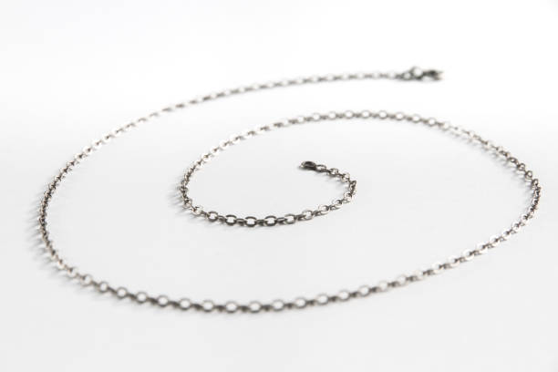 istock Silver chain necklace isolated on white background 1320907604