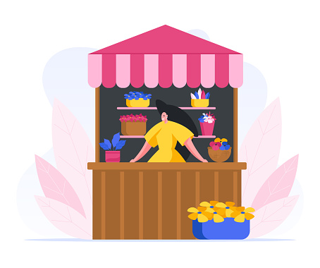 Ilustración de Vendedora Femenina De Dibujos Animados En El Puesto Con Flores y más Vectores Libres de Derechos de Pequeña empresa - iStock Ilustración de Vendedora Femenina De Dibujos Animados En El Puesto Con Flores y más Vectores Libres de Derechos de Pequeña empresa - iStock