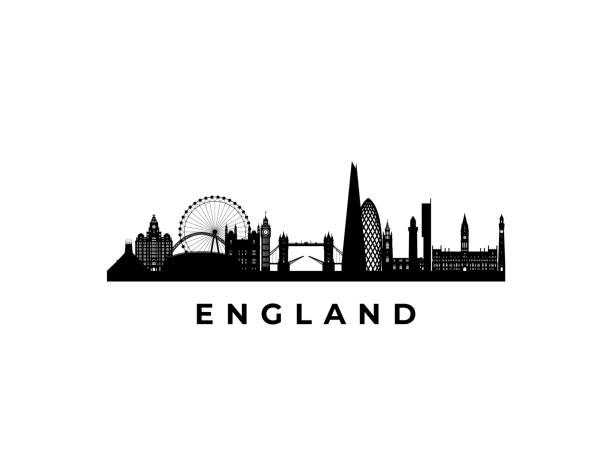 벡터 잉글랜드 스카이 라인. 여행 잉글랜드 유명한 랜드 마크. 프리젠 테이션, 배너, 웹 사이트에 대한 비즈니스 및 관광 개념. - london england skyline silhouette built structure stock illustrations