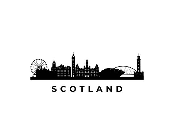 illustrations, cliparts, dessins animés et icônes de vector scotland skyline. voyagez en écosse monuments célèbres. concept d’affaires et de tourisme pour présentation, bannière, site web. - glasgow tower