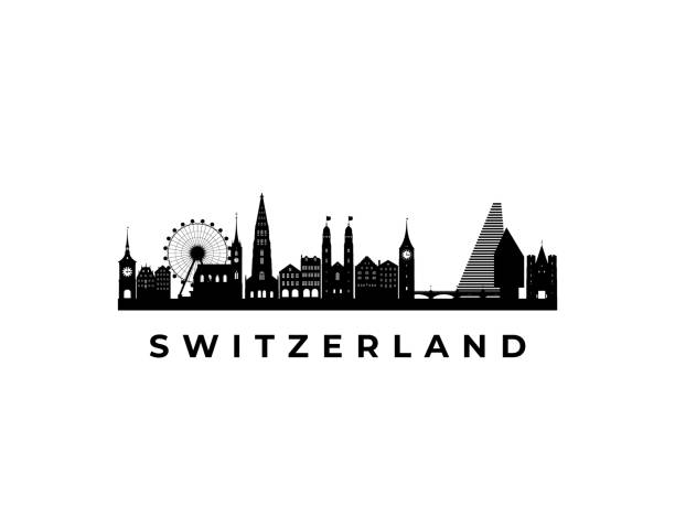 вектор швейцарии горизонта. путешествуйте по швейцарии по знаменитым достопримечательностям. бизнес и туризм концепции для презентации, б - switzerland stock illustrations