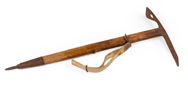 istock Vintage wooden handled ice axe on a white background 1320910750