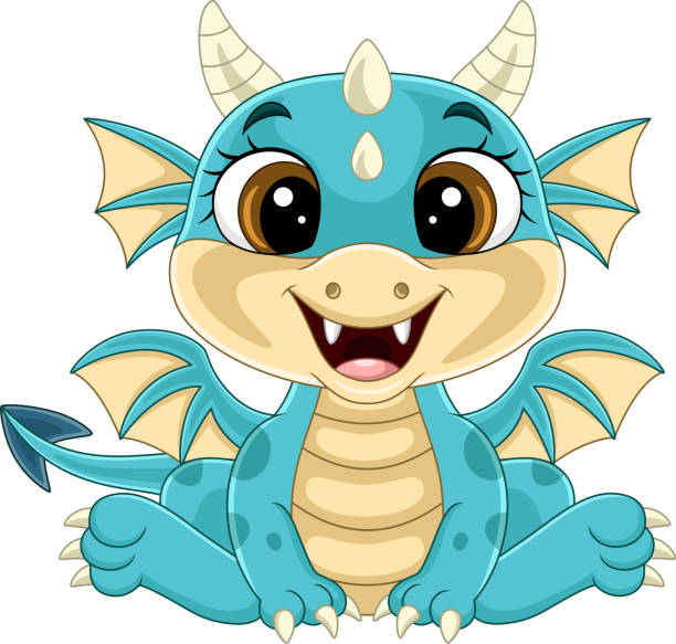 illustrations, cliparts, dessins animés et icônes de dessin animé drôle bébé dragon assis - 11160