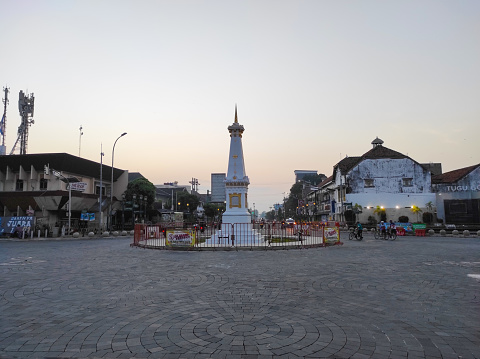 Yogyakarta, Indonesia - May 28 2021: Tugu Jogja, or Tugu Pal is Yogyakarta's Iconic Landmark Monument.