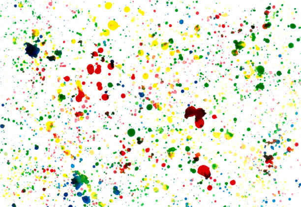 istock Abstract colorful background with color splashes on white board. Water drops on background. Abstract art wallpaper. Hand drawn watercolor illustration. Colorful blots. Rain imitation 1320912647