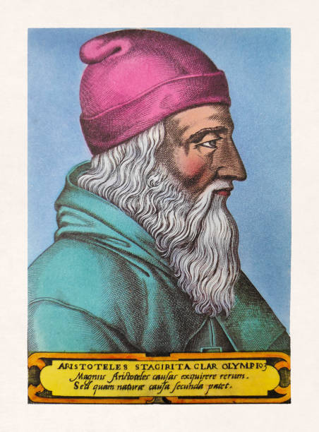 Portrait of the Greek philosopher and polymath Aristotle Portrait of the Greek philosopher and polymath Aristotle made in the Middle Ages by an unknown artist. aristotle stock illustrations