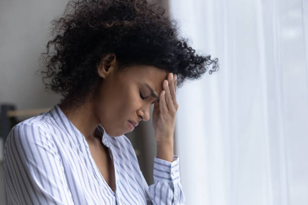 istock Unhappy biracial woman feel distressed with life problems 1320918209
