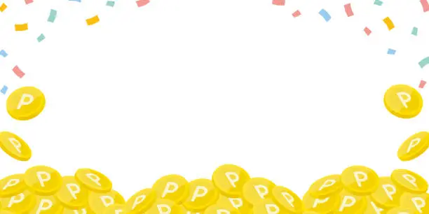 Vector illustration of Background with confetti and point coins (size ratio 2:1)