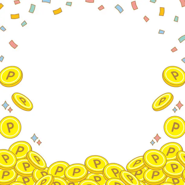 Vector illustration of Cute Background Of Confetti And Point Coins, Square