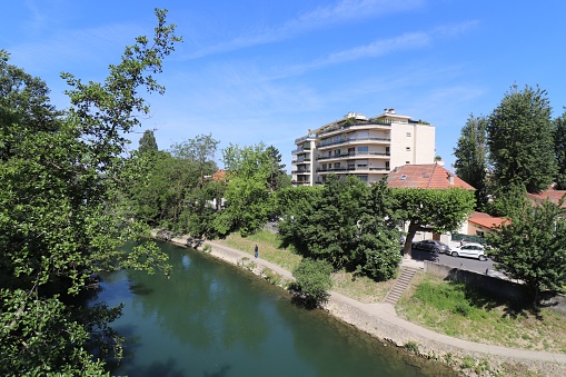 The Marne River and its banks in Champigny sur Marne, town of Champigny sur Marne, Val de Marne department, Ile de France, France
