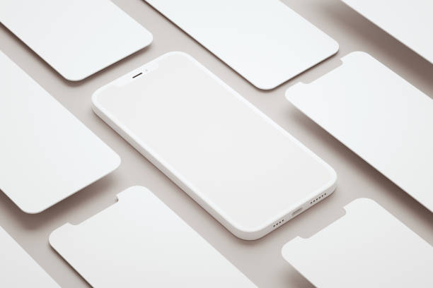 istock Phone screen mockup and various slides floating in 3D rendering. App interface, ux ui, and web design template concept 1320918701