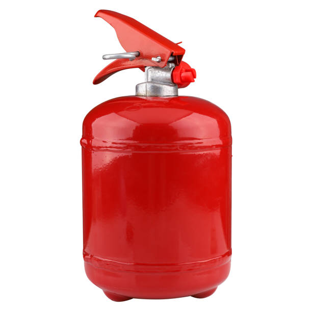 istock Mini red portable fire extinguisher on isolated white background. Blank fire extinguisher for your design. 1320918768