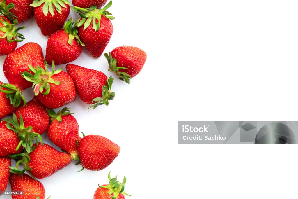 Ripe strawberries isolated on white background, summer berry, top view Ripe strawberries isolated on white background, summer berry, top view. Strawberry Stock Photo