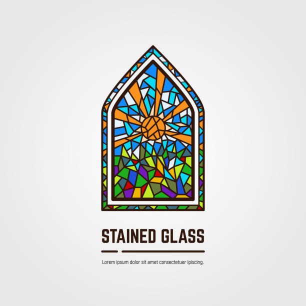 ilustraciones, imágenes clip art, dibujos animados e iconos de stock de vector de línea de vidrieras - stained glass glass art church