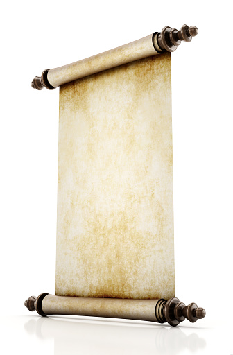 Old parchment with handles isolated on white.