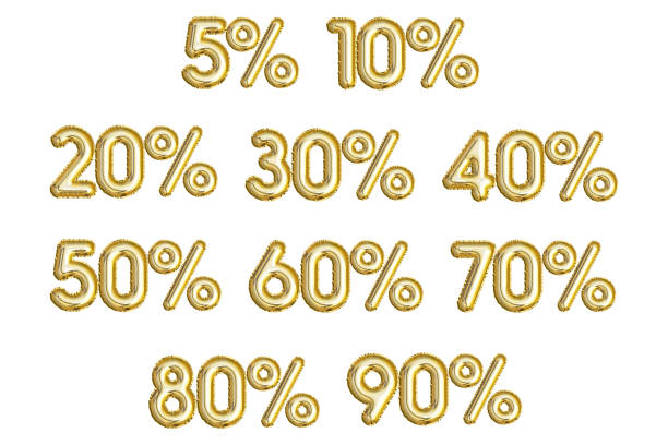 ilustrações de stock, clip art, desenhos animados e ícones de set of golden inflatable discount numbers with percentages - number 10 percentage sign number financial figures