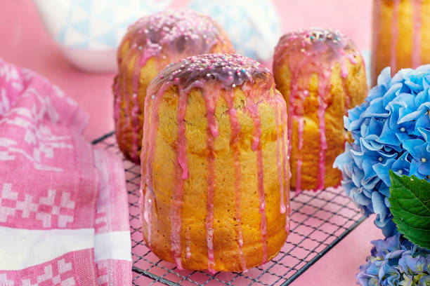 istock Russian traditional Easter bread Kulich with raisins and icing 1320924520