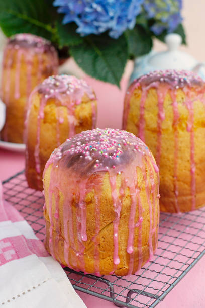 istock Russian traditional Easter bread Kulich with raisins and icing 1320924526