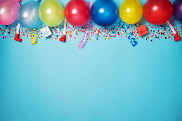 istock Flat party decoration concept on pastel blue background from above 1320924538