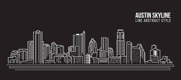 illustrations, cliparts, dessins animés et icônes de paysage urbain bâtiment dessin au trait vector conception d’illustration - austin skyline city - austin texas skyline texas cityscape