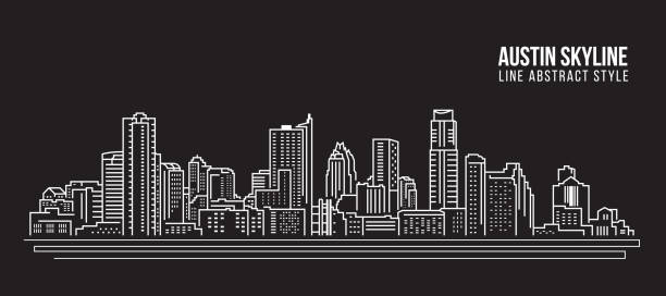 都市景観建物線アートベクターイラストレーションデザイン - オースティンスカイラインシティ - austin texas skyline texas cityscape点のイラスト素材／クリップアート素材／マンガ素材／アイコン素材