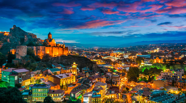 istock Panoramic view of Tbilisi, Georgia after sunset 1320925923